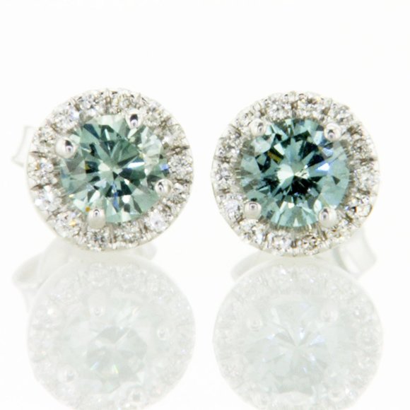 Diamond Halo Earrings Round Blue VS2 14K White Gold 0.93 TCW - Picture 5 of 9